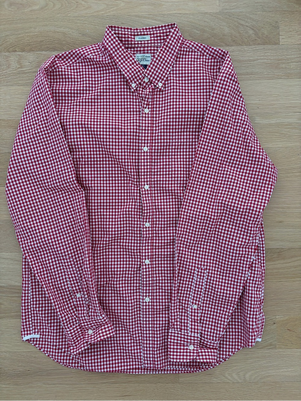 J.Crew Classic Men’s XL Red & White Gingham Check Button-Down Shirt